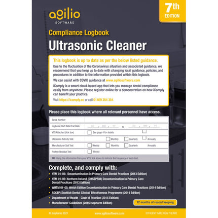 Ultrasonic Cleaner Compliance Logbook 