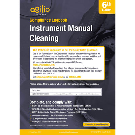 Manual Cleaning Compliance Logbook 